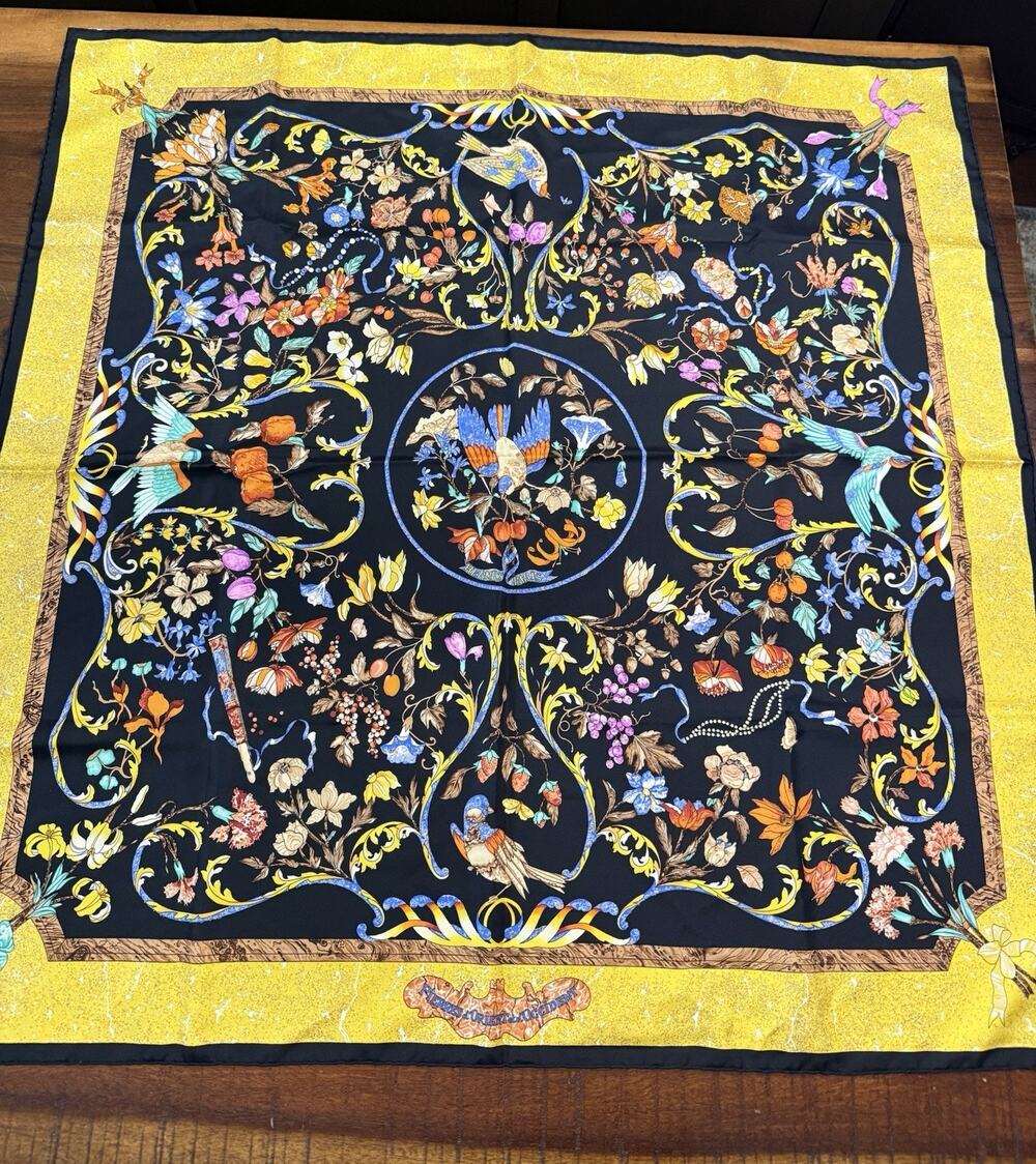 HERMES Black & Multi PIERRES D'ORIENT ET D'OCCIDENT Silk Twill 90cm Square Scarf